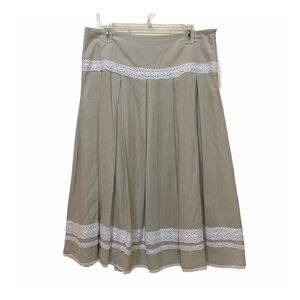 Linen Blend Midi Skirt Womens Size 10 Box Pleat Crochet Beige Modest Lt Academia